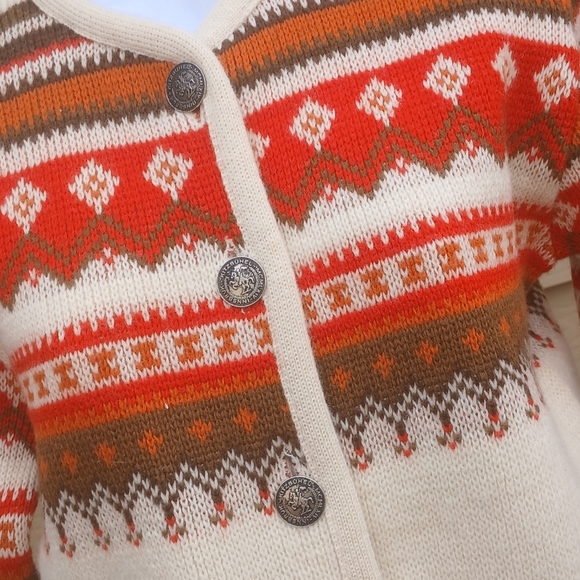 Vintage Nordic Fair Isle Wool Cardigan Sweater M L - Picture 2 of 5